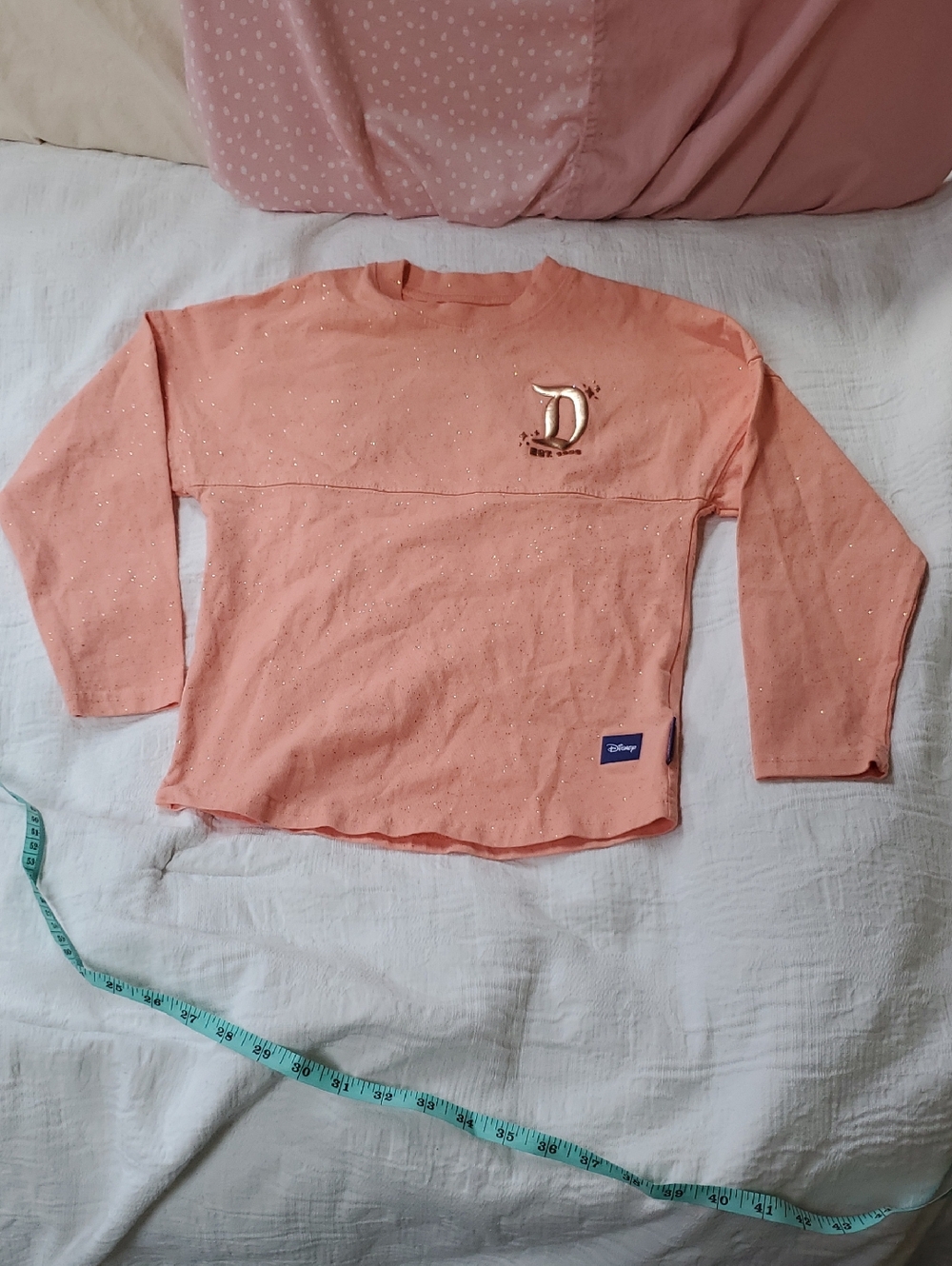 Disney Peach Sparkle Long-Sleeve Tee with D Emblem